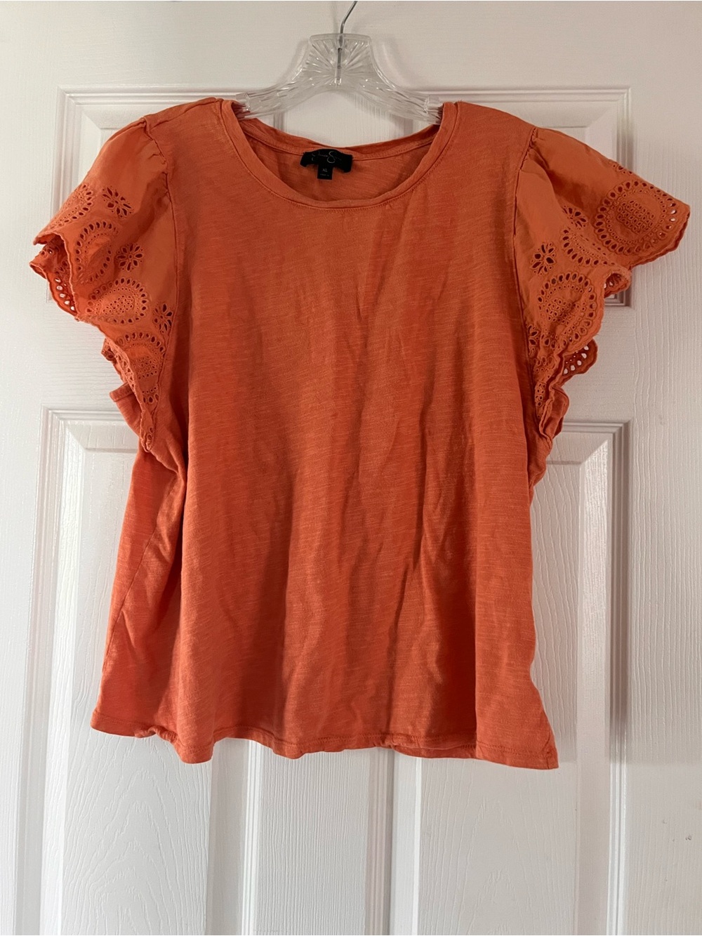 Jessica Simpson Coral-Orange Eyelet Flutter Sleeve Top size XL